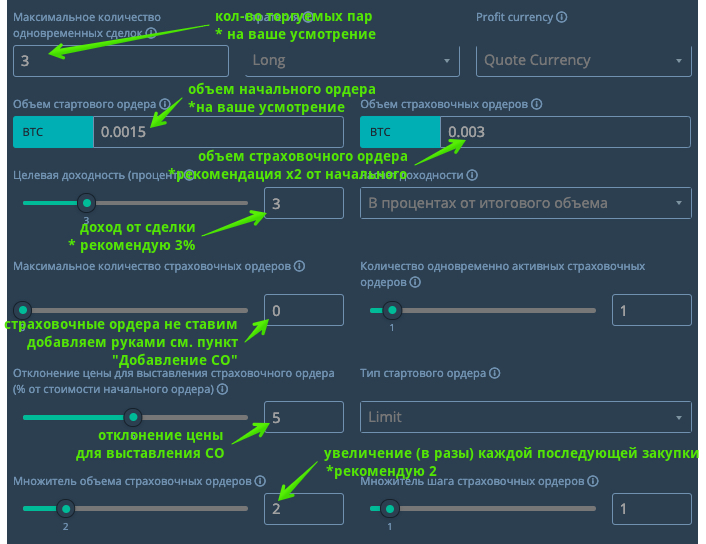 Bot settings for QFL signals for 3commas.